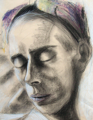 3Lea_Nieuwhof_ marja met sjaal tekening  krijt papier